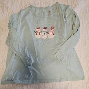 Women's Light Blue Snowman Pajama Top And Bottom Set Size Large Petite